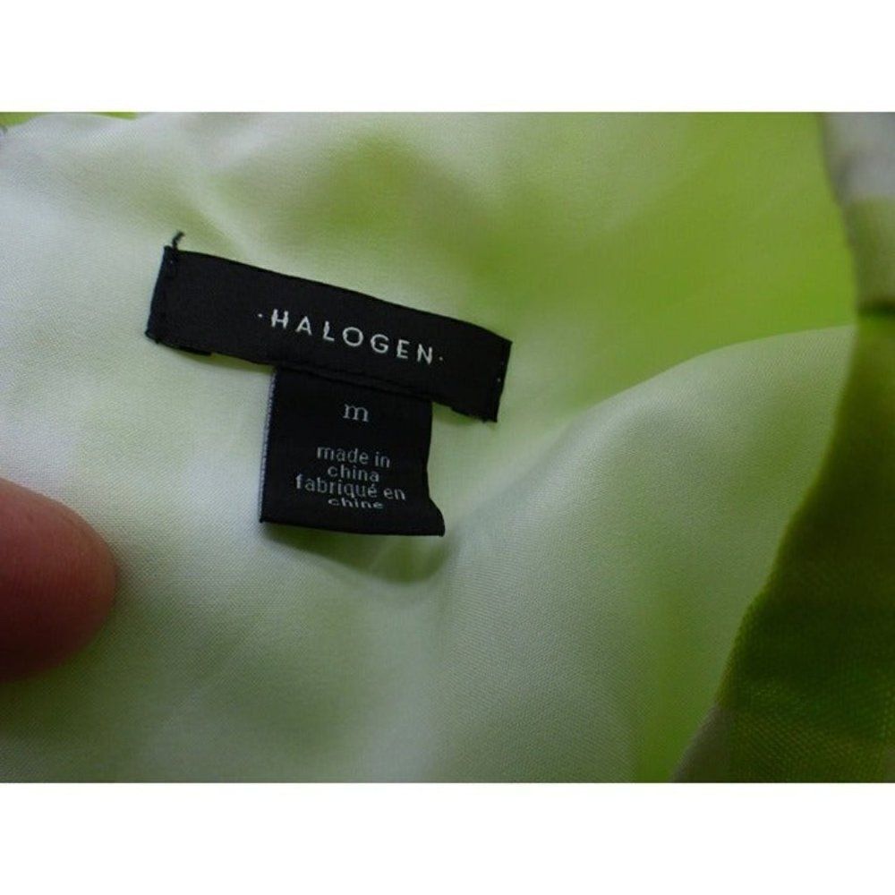 Halogen Puff Sleeve Midi Dress, Lime Green/ White, M - Picture 6 of 11